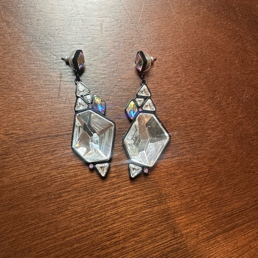 Swarovski Iridescent Silver and Black Geometric Earrings